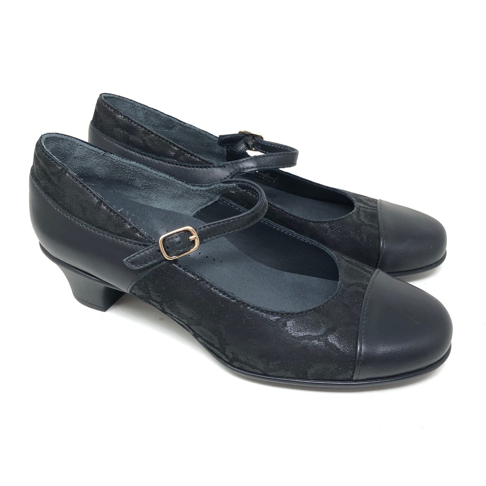 SAS Isabel Mary Jane Womens 7 Black Snake Print Cap Toe Heel Buckle Strap